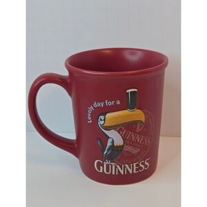 Guinness Red Matte Embossed Ceramic Mug Toucan Lovely Day For A Guinness 4.5"